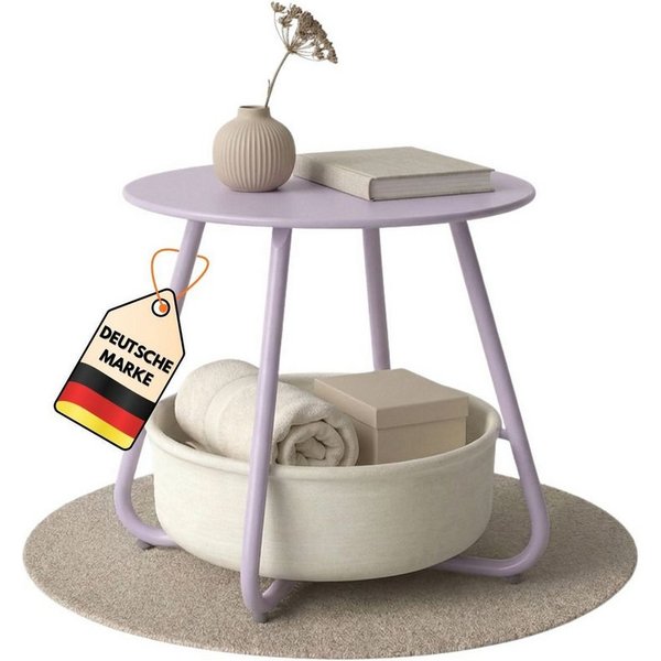 Coemo Wohnzimmertisch KOSI, Lila Metallgestell Couchtisch mit Aufbewahrungskorb Canvas