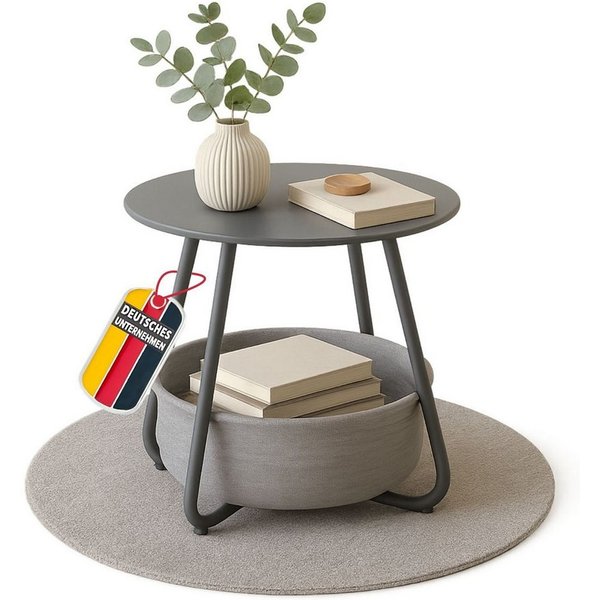 Coemo Wohnzimmertisch KOSI, Grau Metallgestell Couchtisch mit Aufbewahrungskorb Canvas