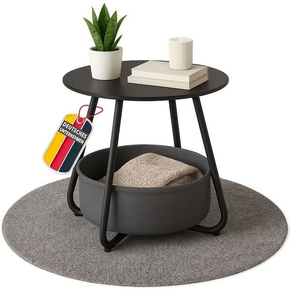 Coemo Wohnzimmertisch KOSI, Schwarz Metallgestell Couchtisch mit Aufbewahrungskorb Canvas