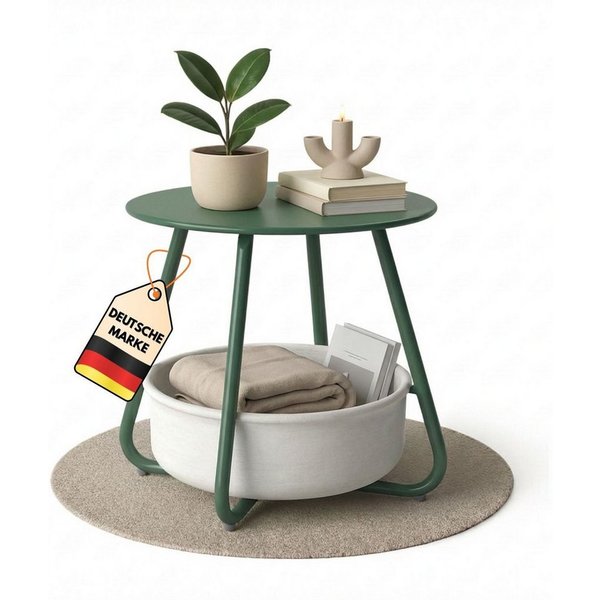 Coemo Wohnzimmertisch KOSI, Grün Metallgestell Couchtisch mit Aufbewahrungskorb Canvas