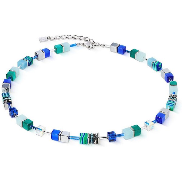COEUR DE LION Collier Schmuck Edelstahl GeoCUBE® Duo Sparkling Ocean Würfelkette, Made in Germany - mit Swarovski® Kristall, Strassstein, Schmucksteinen