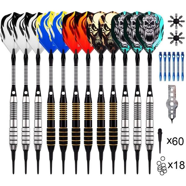 COFI 1453 Dartpfeil Soft Tip Darts Set mit Accessories, 12 Pack Kunststoffspitzen