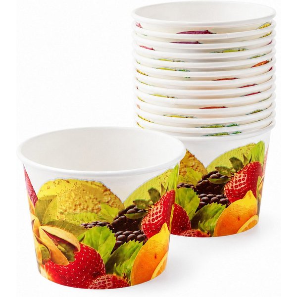 COFI 1453 Einwegschale Eisbecher Fruchtmotiv 100–500 ml, (Spar-Set, 50-tlg), Platzsparend ineinander stapelbar