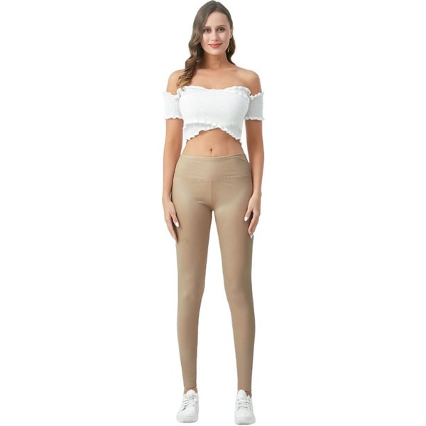 cofi1453 Leggings Leggings Hose Leggins Leder-Optik Hohe Taille Basic Unifarben Damen