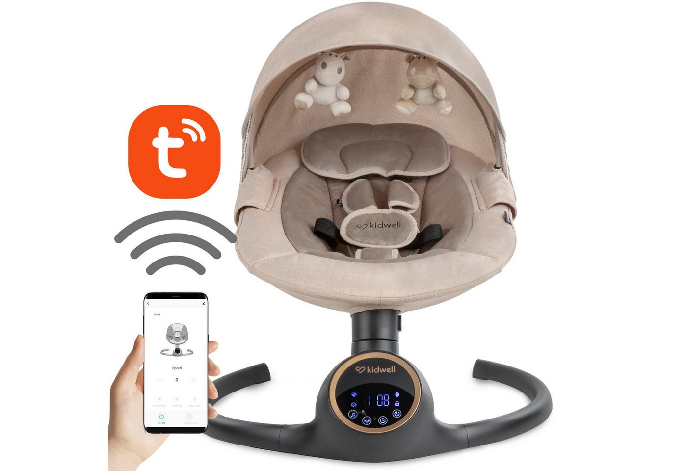 COIL Babywippe Elektrisch Babyschaukel, Multifunktional Babywippe, Schaukel, 5 Schwungstufen, Bluetooth, Musik, 5-Punkt-Gurt, Tuya-Anwendung – Bild 2 von 5