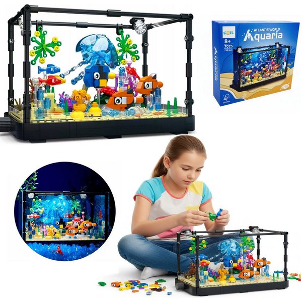COIL Bausteinset, Spielzeugbausteine, Konstruktionsset Spielbauklötze, (Set, 725 St., Aquarium aus Bausteinen), Hai, Qualle, Schildkröte, Delphin, Raumdekoratio