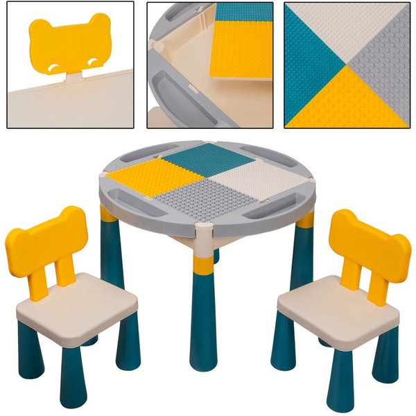 COIL Kindersitzgruppe Kindertischgruppe Kinderstuhl Kindertisch Kindermöbel, (3-tlg), Material: PP+ABS, 2in1 – Blöcke oder Zeichnung