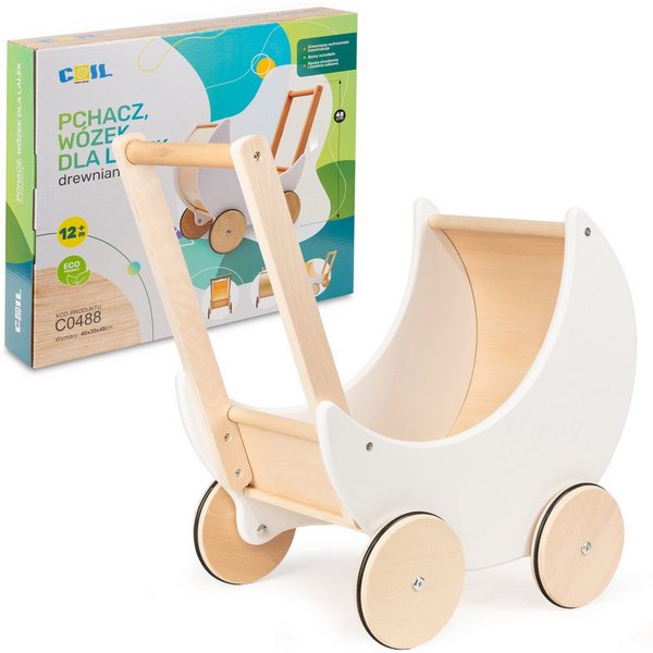 COIL Puppenwagen Lauflernwagen, Lauflernhilfe, aus Holz, Gummiräder, Kinderspielzeug