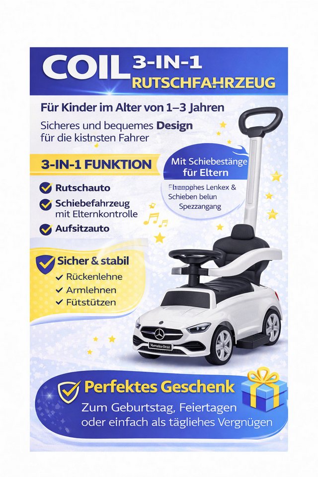 COIL Rutscherauto Rutscher, Schieber für Kinder, Mercedes AMG, ab 12 Monaten, interaktives Lenkrad, Fußstützen, Seitenschienen – Bild 2 von 5