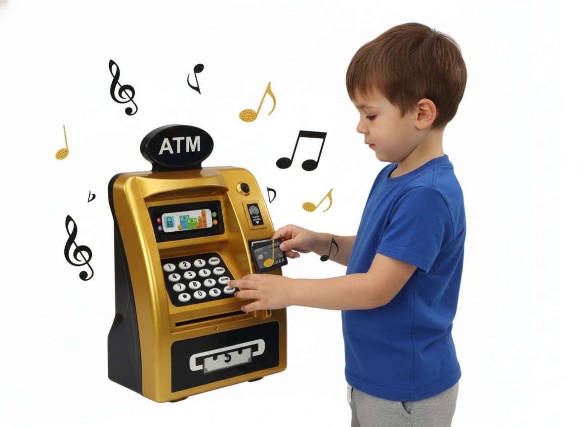COIL Spardose Elektronisches Spardose, Sparschwein, Mini-Safe, Geldautomat, PIN-Code, Sparschwein, Banknoten und Münzen, Soundeffekte – Bild 2 von 5