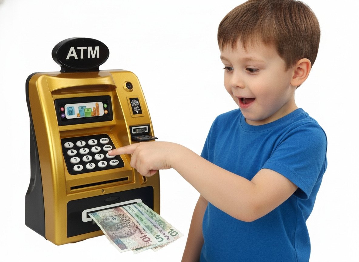 COIL Spardose Elektronisches Spardose, Sparschwein, Mini-Safe, Geldautomat, PIN-Code, Sparschwein, Banknoten und Münzen, Soundeffekte – Bild 3 von 5