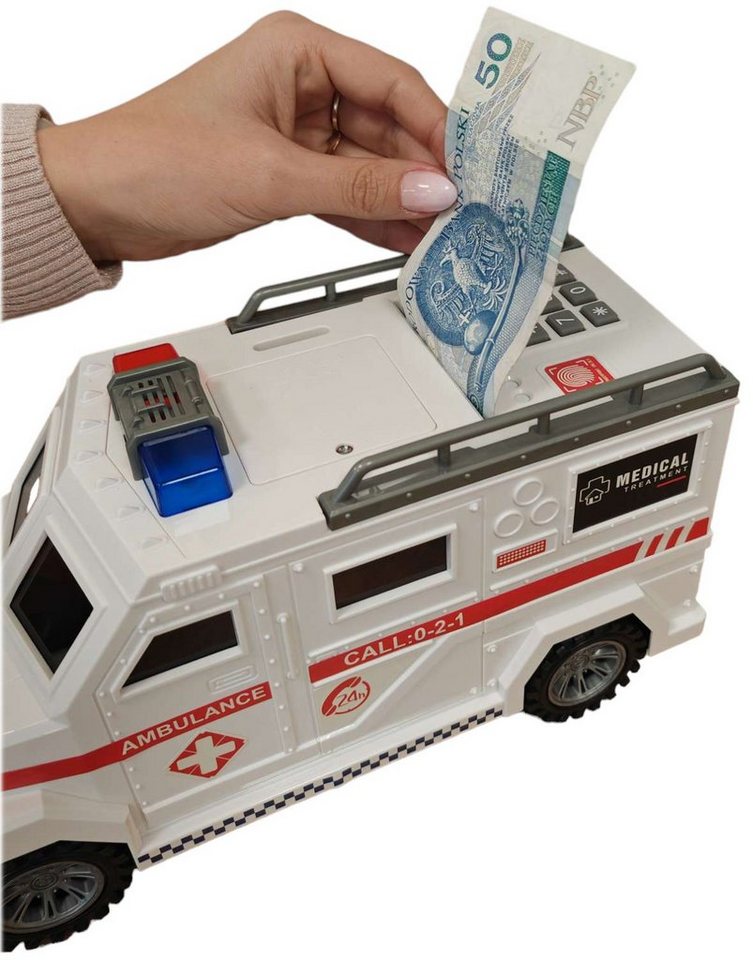 COIL Spardose Elektronisches Spardose, Sparschwein, Krankenwagen, Safe, Sparschwein, Banknoten und Münzen, Soundeffekte, Maße:32x12,5x16 cm – Bild 3 von 5