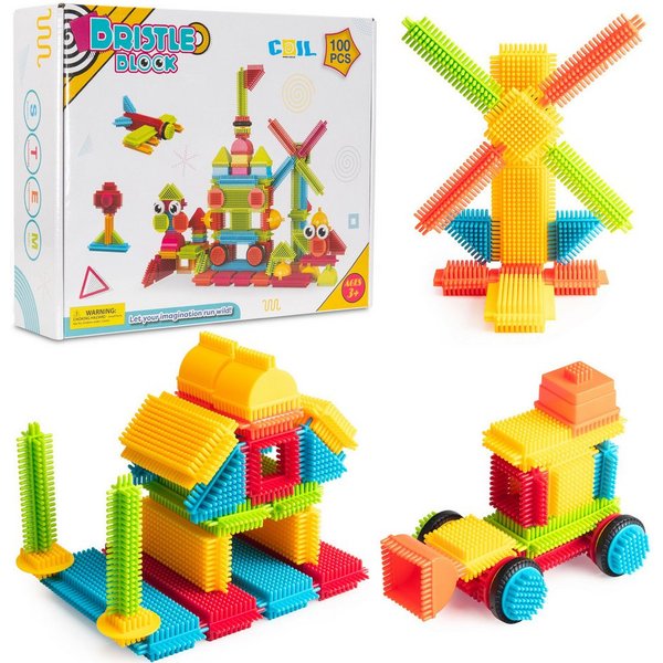 COIL Steckspielzeug, Bausteine in Borstenform, Igelblöcke Spielbauklötze, (100 St), STEM, Baukasten, sichere Bausteine, für Kinder ab 3 Jahren