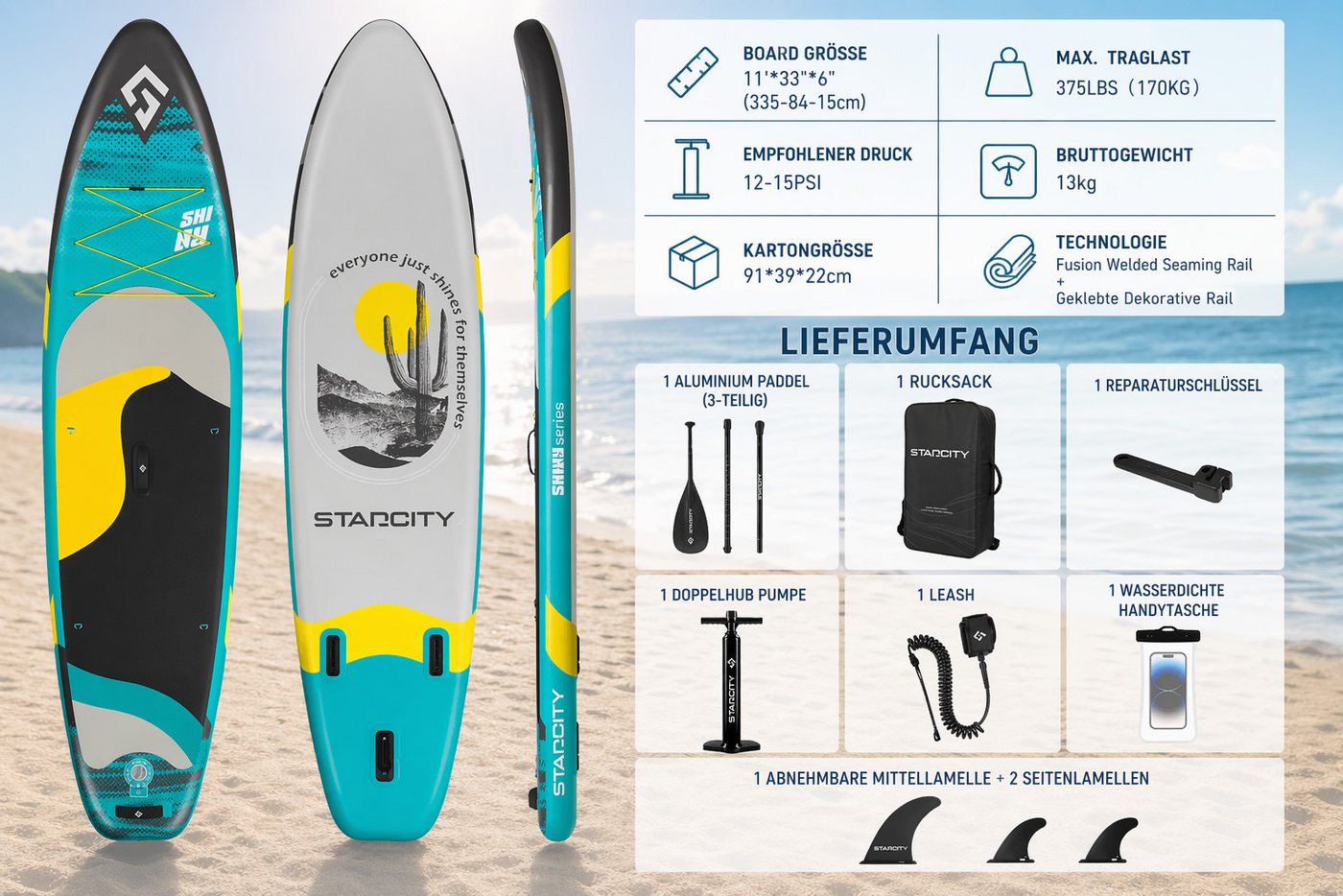 COIL SUP-Board Aufblasbares SUP Board Set – Stand Up Komplettset, (Set, mit Paddel, mit Pumpe), wasserdichte Handytasche, Stabil, Leicht, Zubehör – Bild 2 von 5