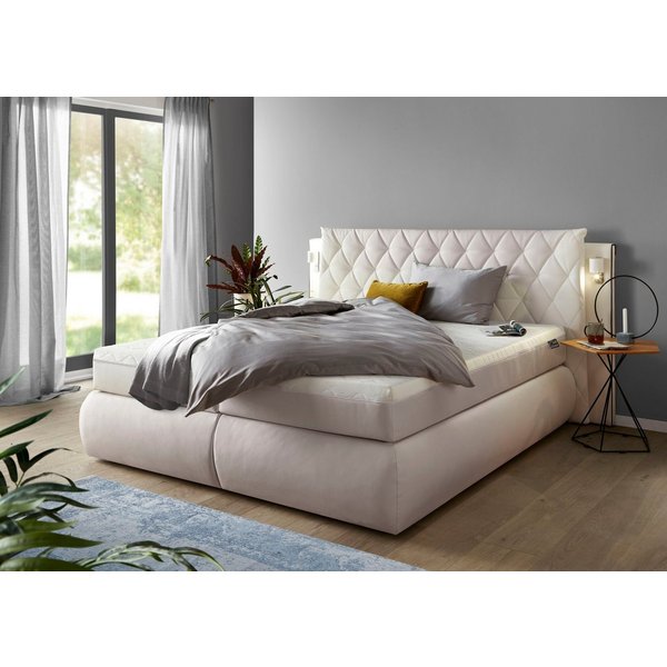 COLLECTION AB Boxspringbett AMALFI, Stauraumbett mit Bettkasten & -Zonen-TFK-Matratze H3 (integrierter Kaltschaum-Topper), LED-Beleuchtung, gestepptes Kopfteil,