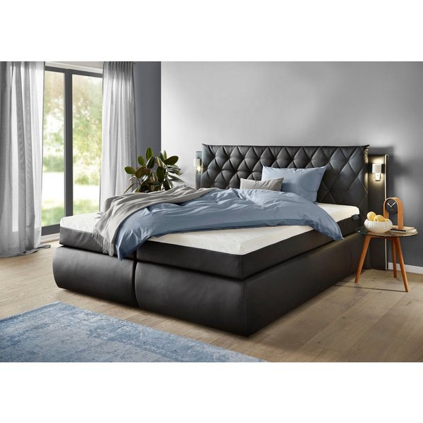 COLLECTION AB Boxspringbett AMALFI, Stauraumbett mit Bettkasten & -Zonen-TFK-Matratze H3 (integrierter Kaltschaum-Topper), LED-Beleuchtung, gestepptes Kopfteil,