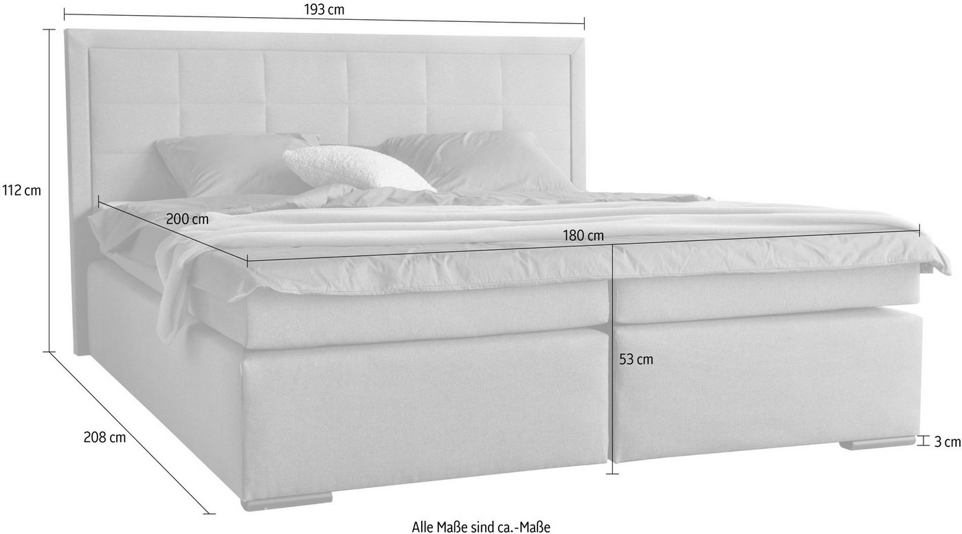 COLLECTION AB Boxspringbett ATHENA inkl. Bonnell- oder Taschenfederkernmatratze H2-H4, Wahlweise mit LED-Leiste, Kunstleder- oder Strukturstoff-Bezug – Bild 3 von 3