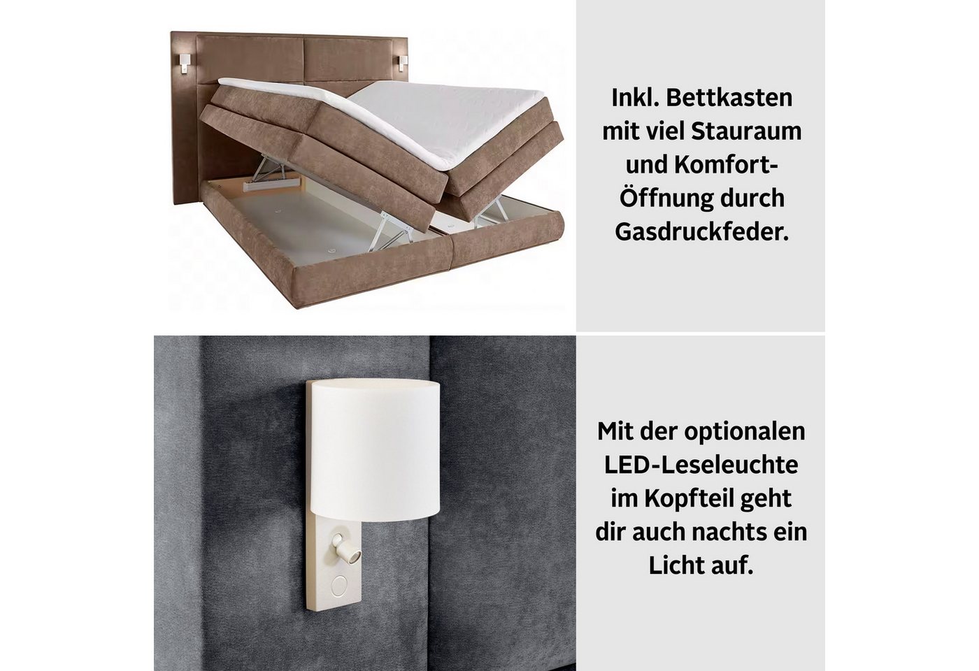 COLLECTION AB Boxspringbett COPENHAGEN, mit Bettkasten & Bonnell- oder TTFK-Matratze H2/H4 (inkl. Topper), wahlweise LED-Beleuchtung, verschiedene Bezüge, 180 c – Bild 3 von 5