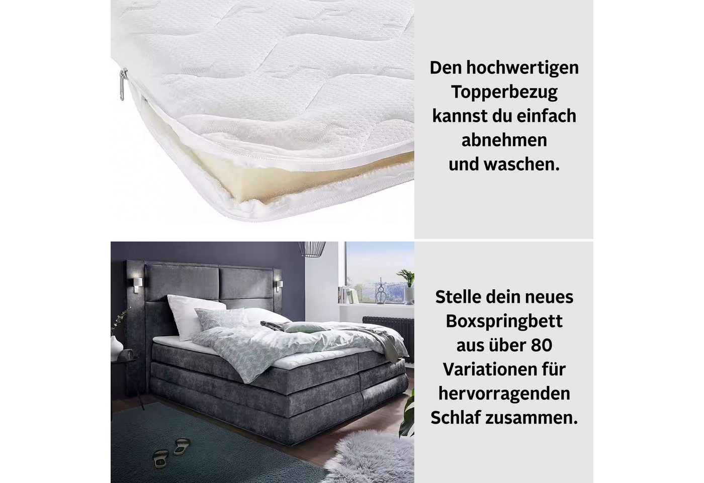 COLLECTION AB Boxspringbett COPENHAGEN, mit Bettkasten & Bonnell- oder TTFK-Matratze H2/H4 (inkl. Topper), wahlweise LED-Beleuchtung, verschiedene Bezüge, 180 c – Bild 4 von 5