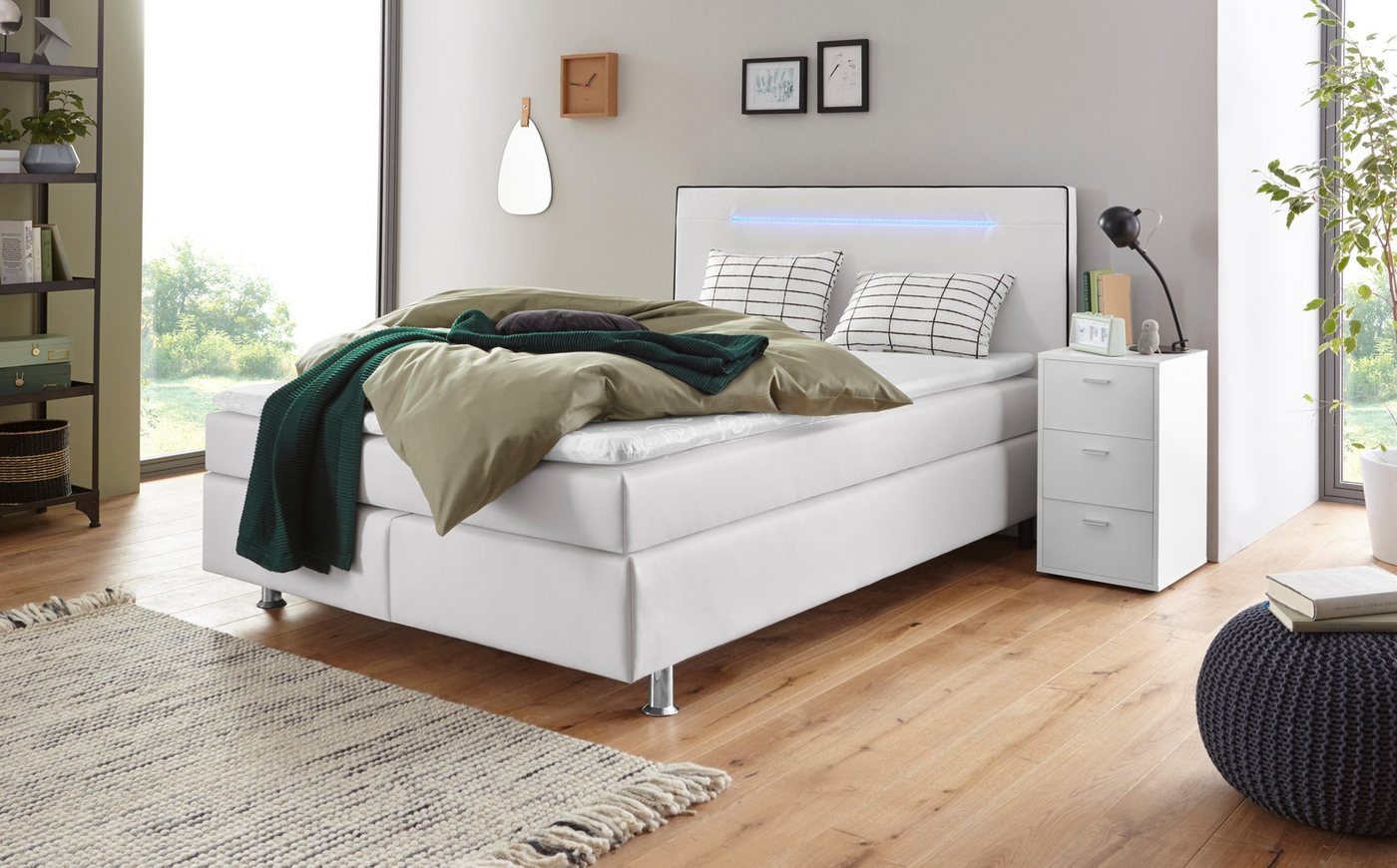 COLLECTION AB Boxspringbett LONDON inkl. Bonnell-Federkernmatratze H2, mit Topper, Kissen & LED, 90/140/180 cm x 200 cm – Bild 2 von 5