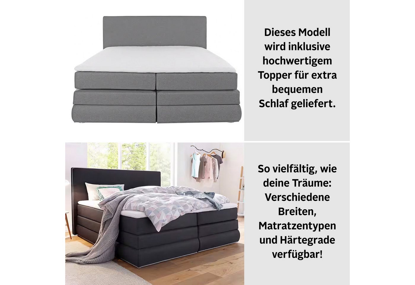 COLLECTION AB Boxspringbett NINONI, Stauraumbett mit Bettkasten & TTFK-Matratze, inkl. Topper, wahlweise mit LED-Beleuchtung, 180/200 cm x 200 cm – Bild 3 von 5