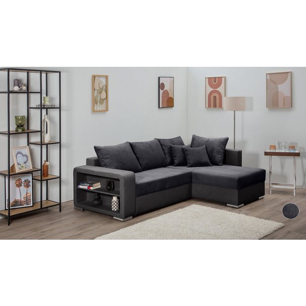 COLLECTION AB Ecksofa John L-Form, B: 226 cm, Schlaffunktion, Bettkasten, Regalelement & 2 Zierkissen