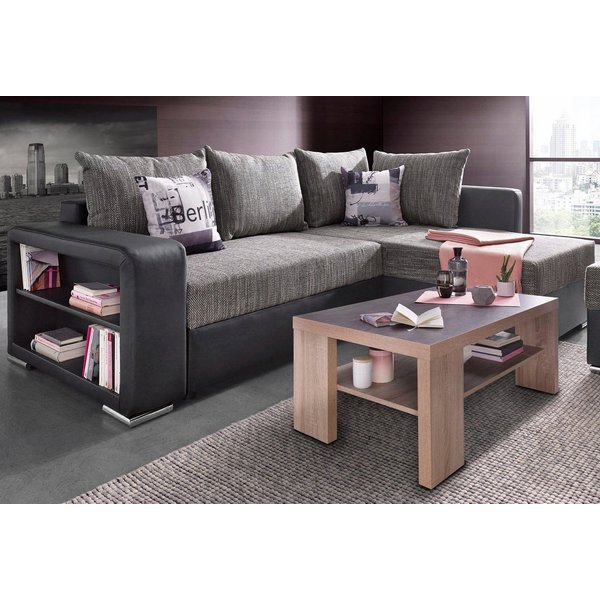 COLLECTION AB Ecksofa John L-Form, B: 226 cm, Schlaffunktion & Bettkasten, Regalelement & 2 Zierkissen, Couch mit Federkern