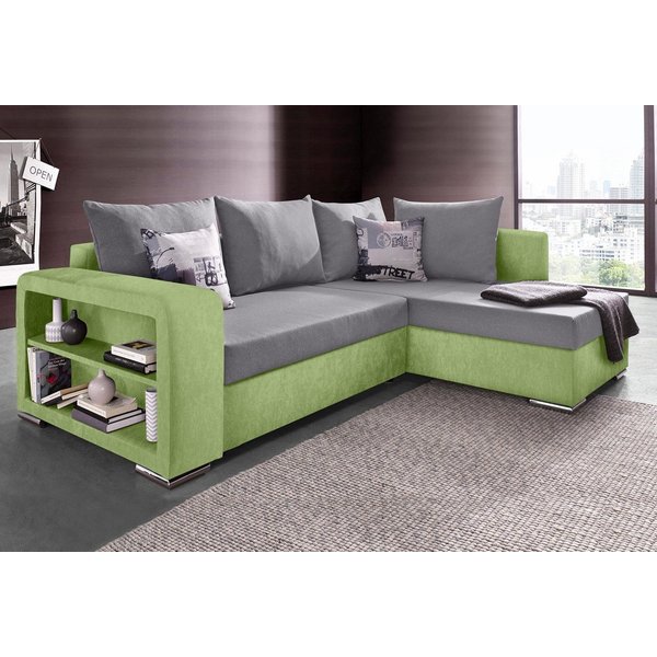 COLLECTION AB Ecksofa John L-Form, B: 226 cm, Schlaffunktion & Bettkasten, Regalelement & 2 Zierkissen, Couch optional mit Federkern