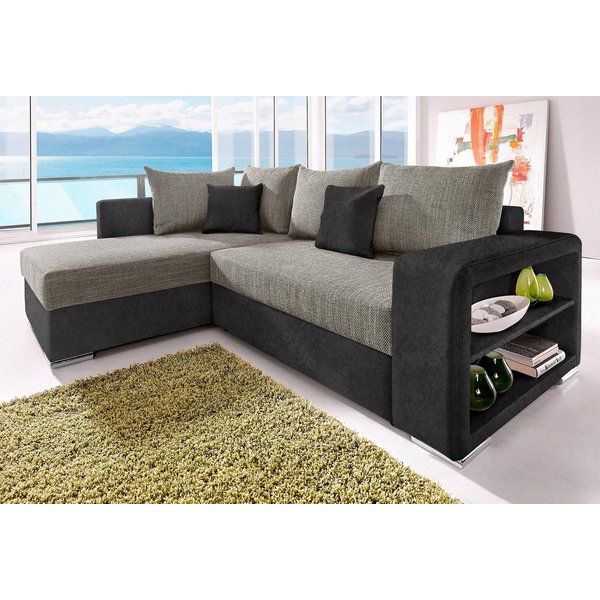 COLLECTION AB Ecksofa John L-Form, B: 226 cm, Schlaffunktion, Bettkasten, Regalelement & 2 Zierkissen