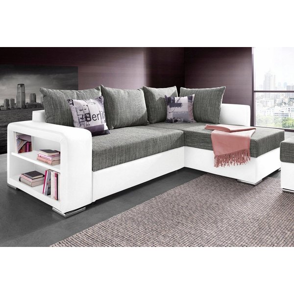 COLLECTION AB Ecksofa John L-Form, B: 226 cm, Schlaffunktion & Bettkasten, Regalelement & 2 Zierkissen, Couch mit Federkern