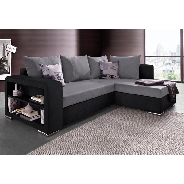 COLLECTION AB Ecksofa John L-Form, B: 226 cm, Schlaffunktion & Bettkasten, Regalelement & 2 Zierkissen, Couch optional mit Federkern