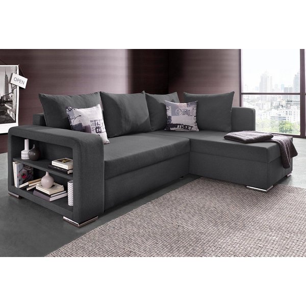 COLLECTION AB Ecksofa John L-Form, B: 226 cm, Schlaffunktion & Bettkasten, Regalelement & 2 Zierkissen, Couch mit Federkern