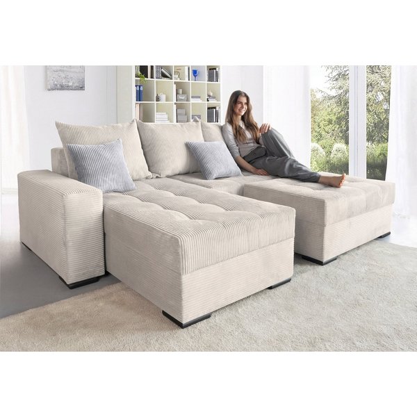 COLLECTION AB Ecksofa Josy L-Form, B: 214 cm in Cord, Cord-Mix, Schlaffunktion, Bettkasten & 2 Zierkissen, Federkern