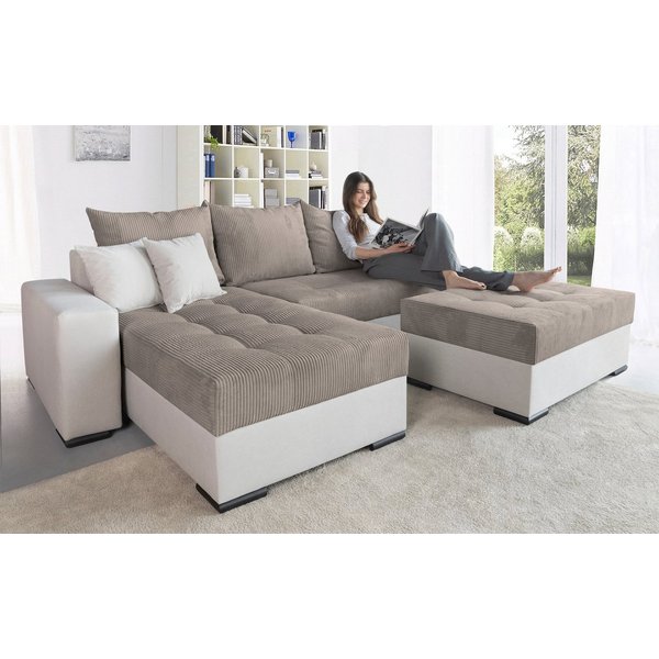 COLLECTION AB Ecksofa Josy L-Form, B: 214 cm in Cord, Cord-Mix, Schlaffunktion, Bettkasten & 2 Zierkissen, Federkern