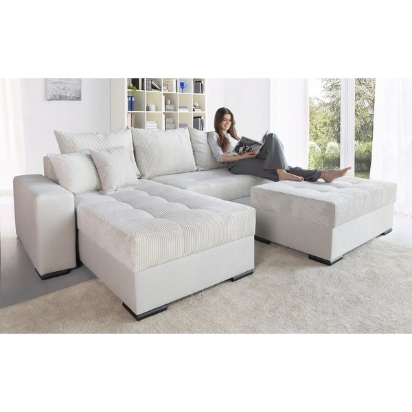 COLLECTION AB Ecksofa Josy L-Form, B: 214 cm in Cord, Cord-Mix, Schlaffunktion, Bettkasten & 2 Zierkissen, Federkern