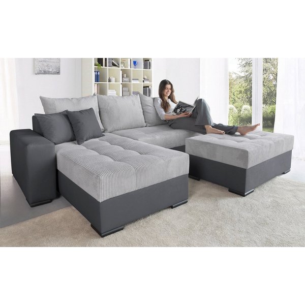 COLLECTION AB Ecksofa Josy L-Form, B: 214 cm in Cord, Cord-Mix, Schlaffunktion, Bettkasten & 2 Zierkissen, Federkern