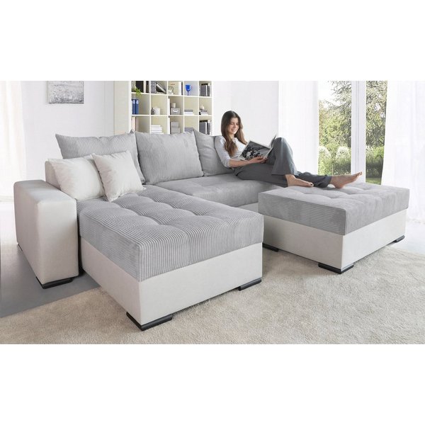 COLLECTION AB Ecksofa Josy L-Form, B: 214 cm in Cord, Cord-Mix, Schlaffunktion, Bettkasten & 2 Zierkissen, Federkern