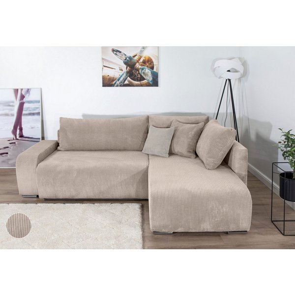COLLECTION AB Ecksofa Poppy L-Form, B: 227 cm, Schlaffunktion, Bettkasten & 1 Zierkissen