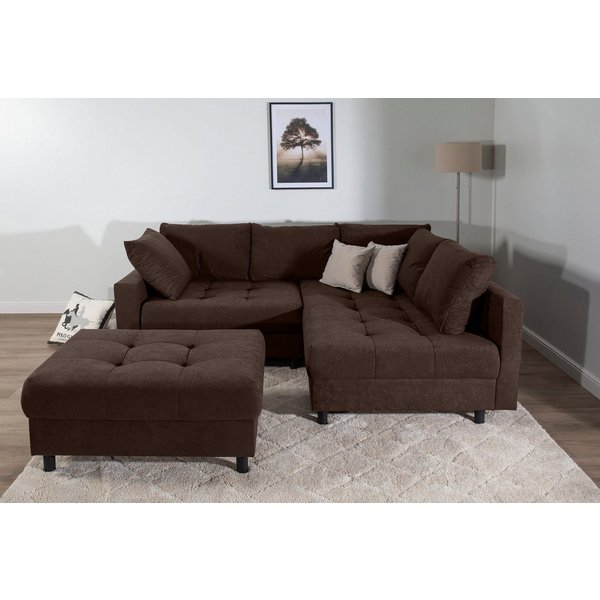 COLLECTION AB Ecksofa Toni L-Form, B: 215 cm, XXL-Liegefläche mit Hocker 3 Stoffqualitäten, Set: Sofa & Hocker, 2 Zierkissen, Federkern, frei stellbar