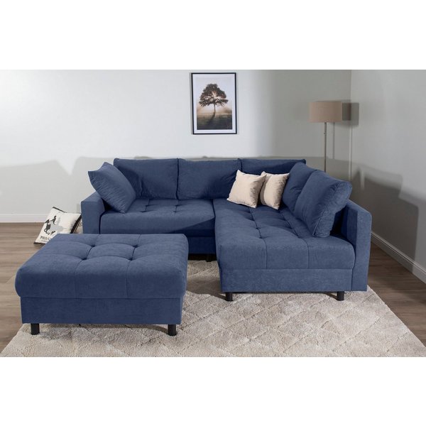 COLLECTION AB Ecksofa Toni L-Form, B: 215 cm, XXL-Liegefläche mit Hocker 3 Stoffqualitäten, Set: Sofa & Hocker, 2 Zierkissen, Federkern, frei stellbar