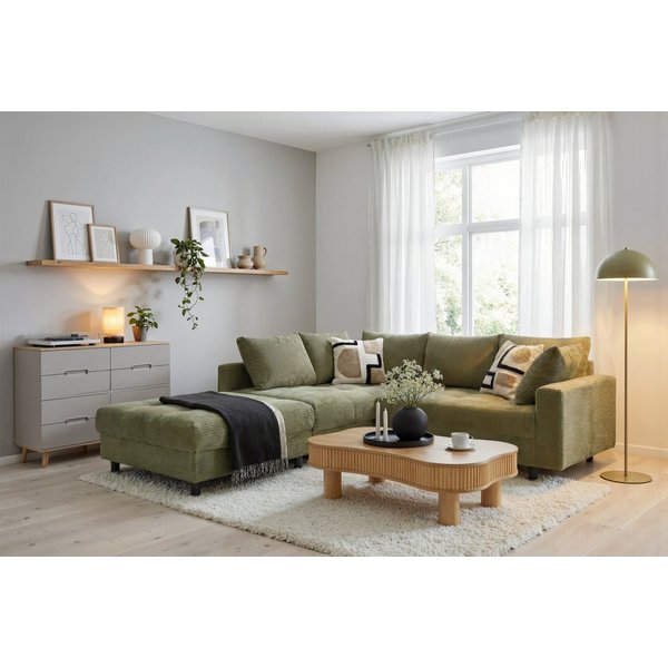 COLLECTION AB Ecksofa Toni L-Form, B: 215 cm, XXL-Liegefläche mit Hocker 3 Stoffqualitäten, Set: Sofa & Hocker, 2 Zierkissen, Federkern, frei stellbar