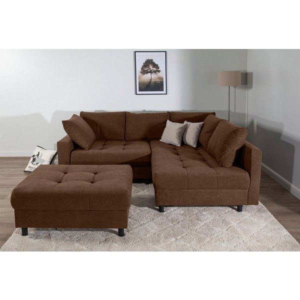 COLLECTION AB Ecksofa Toni L-Form, B: 215 cm, XXL-Liegefläche mit Hocker 3 Stoffqualitäten, Set: Sofa & Hocker, 2 Zierkissen, Federkern, frei stellbar