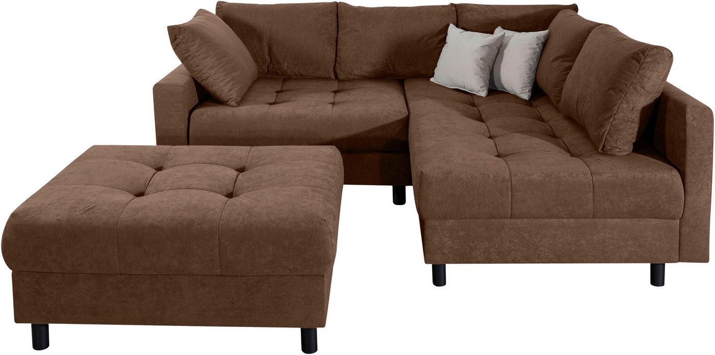 COLLECTION AB Ecksofa Toni L-Form, B: 215 cm, XXL-Liegefläche mit Hocker 3 Stoffqualitäten, Set: Sofa & Hocker, 2 Zierkissen, Federkern, frei stellbar – Bild 2 von 5