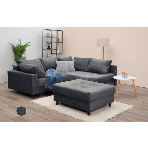 COLLECTION AB Ecksofa Toni L-Form, B: 215 cm, XXL-Liegefläche mit Hocker 3 Stoffqualitäten, Set: Sofa & Hocker, 2 Zierkissen, Federkern, frei stellbar