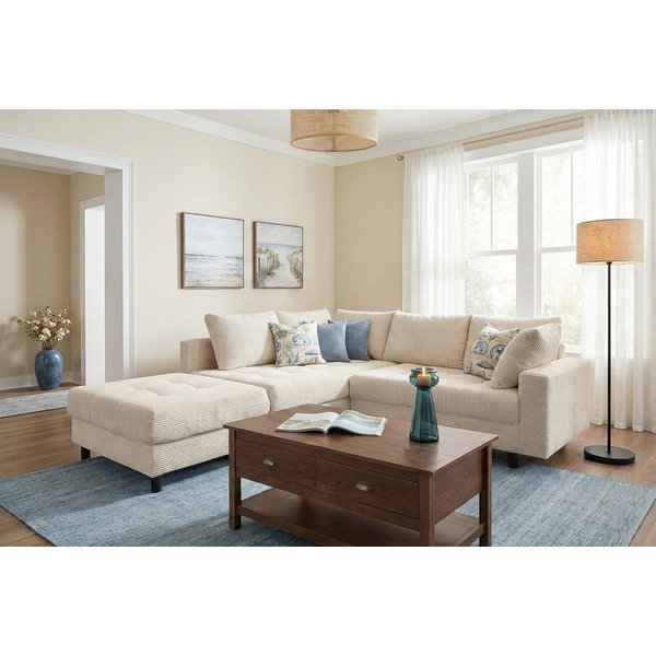 COLLECTION AB Ecksofa Toni L-Form, B: 215 cm, XXL-Liegefläche mit Hocker 3 Stoffqualitäten, Set: Sofa & Hocker, 2 Zierkissen, Federkern, frei stellbar