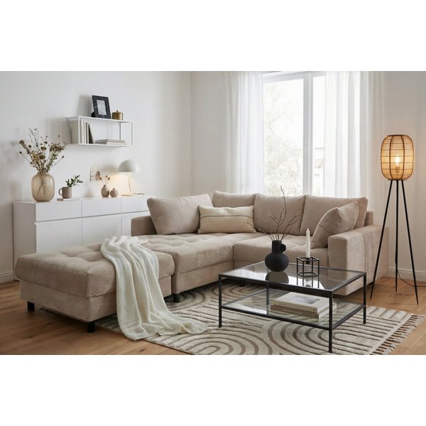 COLLECTION AB Ecksofa Toni L-Form, B: 215 cm, XXL-Liegefläche mit Hocker 3 Stoffqualitäten, Set: Sofa & Hocker, 2 Zierkissen, Federkern, frei stellbar