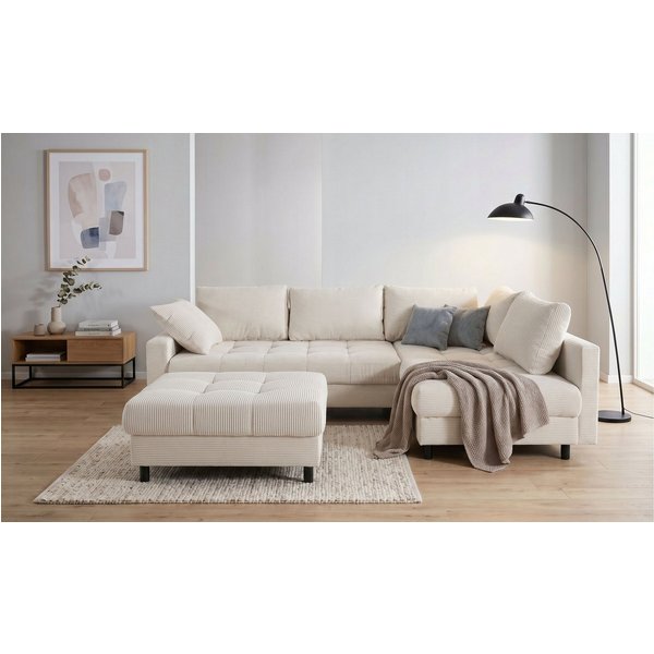 COLLECTION AB Ecksofa Toni XL L-Form B:274 cm Set inkl. Hocker, AKTION mit Pet Topper, Set: Sofa & Hocker, 2 Zierkissen, Bonell-Federkern