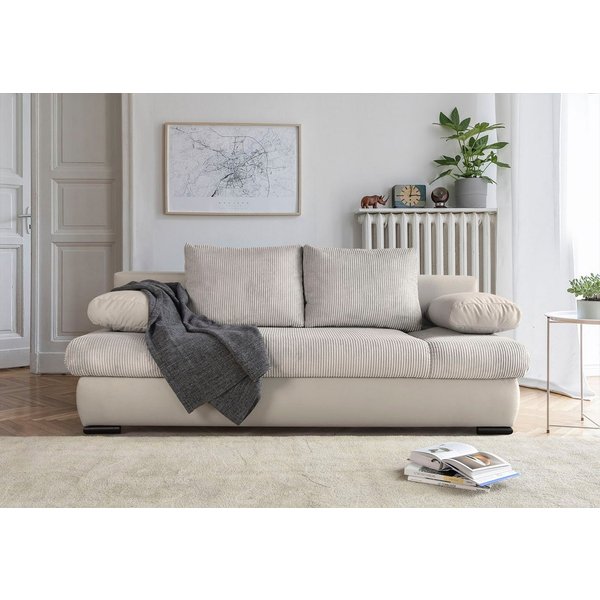 COLLECTION AB Schlafsofa Chicago, B: 200 cm, Liegefl. 146x200 cm, Schlaffunktion, Bettkasten & 2 Armlehnenkissen, Federkern
