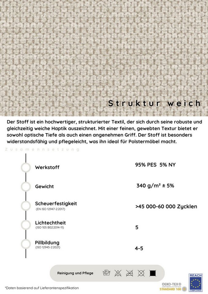 COLLECTION AB Schlafsofa Sara B: 241 cm, Liegefl. 137x195 cm, Bettkasten, optional mit Topper, Schlaffunktion, Couch mit Bonnellfederkern, Gästebettfunktion – Bild 5 von 5
