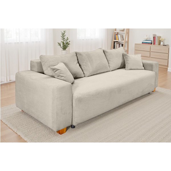 COLLECTION AB Schlafsofa Yves, B: 243 cm, Liegefl. 142x194 cm, Schlaffunktion, Bettkasten & 2 Zierkissen, Federkern